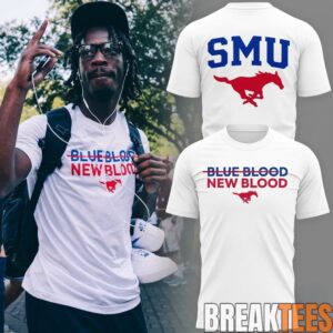 SMU Mustangs Strikethrough Blue Blood White T-Shirt