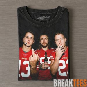 San Francisco 49ers Brock Purdy, George Kittle & Christian McCaffrey Drinking & Middle Finger Tee