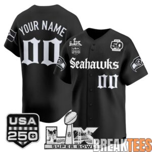 Seattle Seahawks “Super Bowl LX & 50th Patch” Gothic Edition Custom Baseball Jersey – Stitched