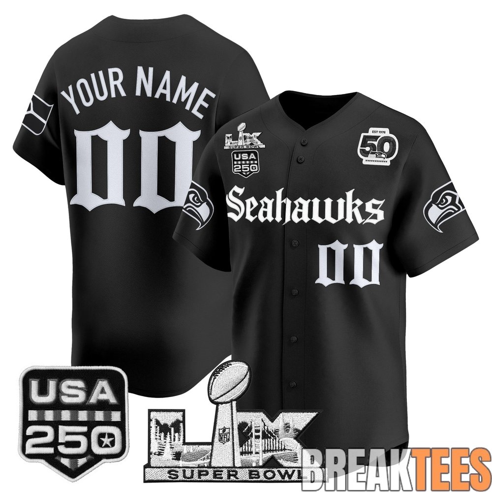 Seattle Seahawks “Super Bowl LX & 50th Patch” Gothic Edition Custom Baseball Jersey – Stitched Seattle Seahawks “Super Bowl LX & 50th Patch” Gothic Edition Custom Baseball Jersey – Stitched
