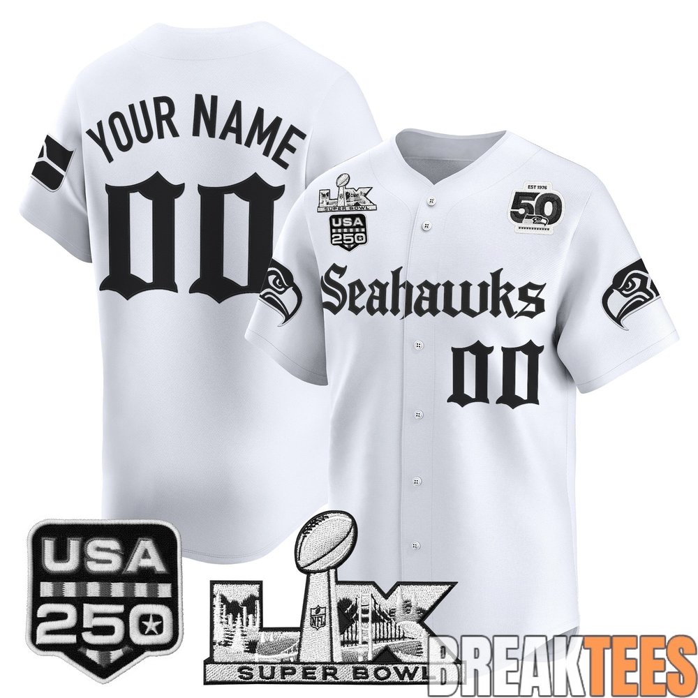Seattle Seahawks “Super Bowl LX & 50th Patch” Gothic Edition Custom Baseball Jersey – Stitched Seattle Seahawks “Super Bowl LX & 50th Patch” Gothic Edition Custom Baseball Jersey – Stitched