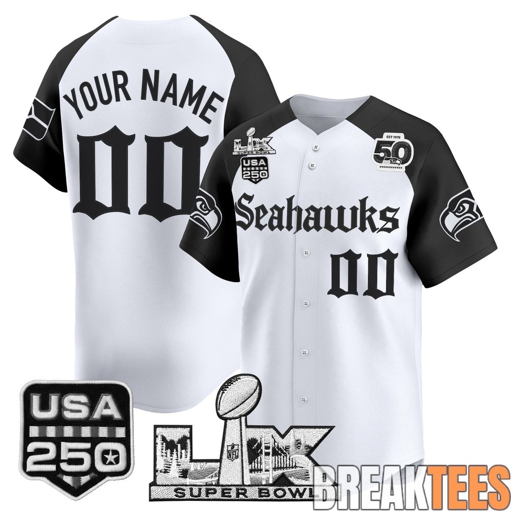 Seattle Seahawks “Super Bowl LX & 50th Patch” Gothic Edition Custom Baseball Jersey – Stitched Seattle Seahawks “Super Bowl LX & 50th Patch” Gothic Edition Custom Baseball Jersey – Stitched
