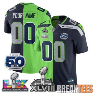 Seattle Seahawks Super Bowl LX Champs Split Edition Custom Jersey - Stitched 3
