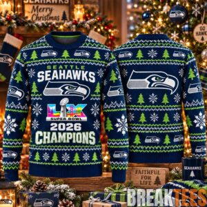 Seattle Seahawks Super Bowl LX Champions 2026 Ugly Christmas Sweater