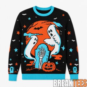 Spooky Ghost Graveyard Halloween 2026 Graphic Sweater for Halloween Fans