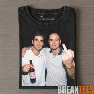 USA Andre Agassi & Pete Sampras Drinking & Middle Finger Tee