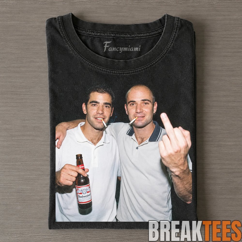 USA Andre Agassi & Pete Sampras Drinking & Middle Finger Tee USA Andre Agassi & Pete Sampras Drinking & Middle Finger Tee