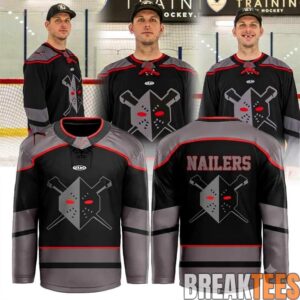 Wheeling Nailers Hockey Jersey – Black Grey Friday the 13th Goalie Mask Shirt
