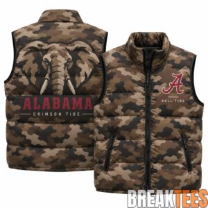 Alabama Crimson Tide 2026 Military Appreciation Camo Puffer Vest 1