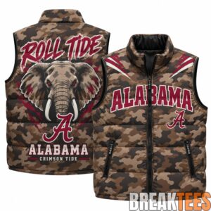 Alabama Crimson Tide 2026 Military Appreciation Camo Puffer Vest 3