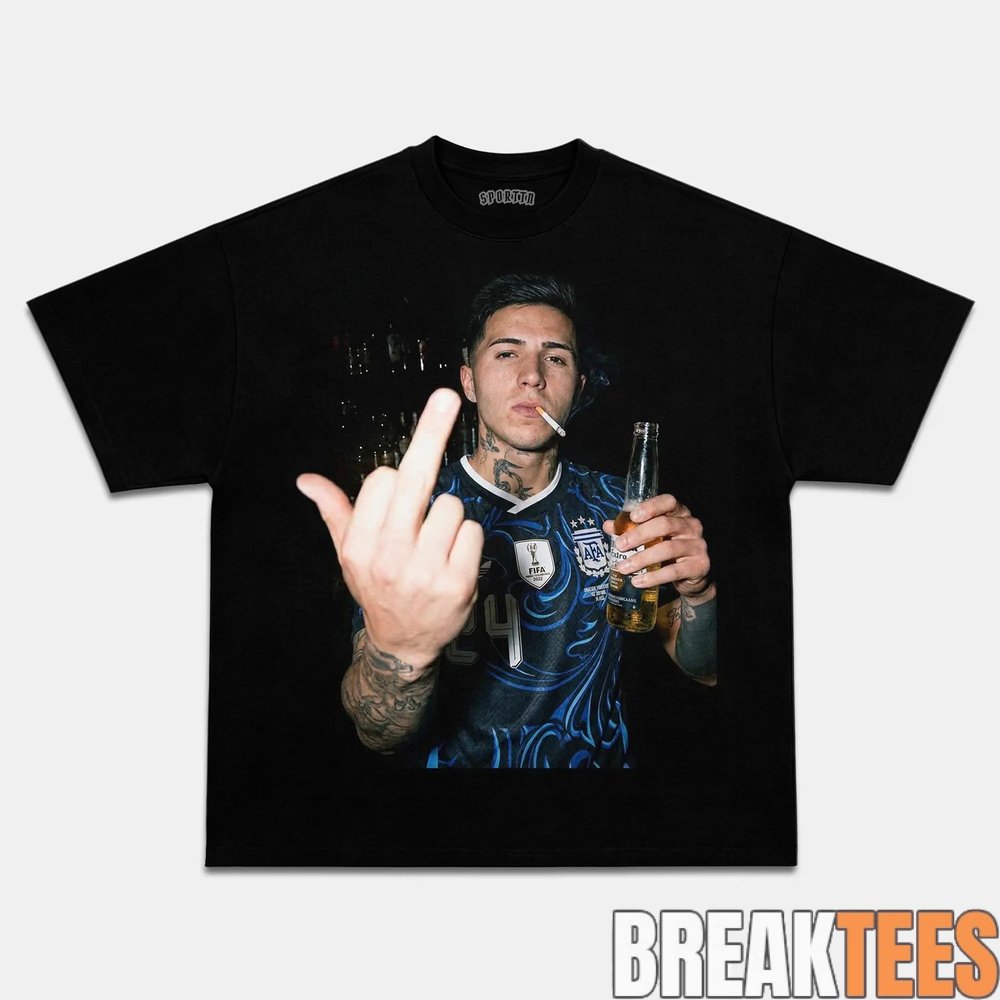 Argentina Enzo Fernandez Smoking, Holding a Bottle and Middle Finger Shirt Argentina Enzo Fernandez Smoking, Holding a Bottle and Middle Finger Shirt