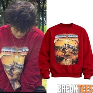 BTS V Taehyung Ombra Rossa Red Sweatshirt – House on Lake and Metallic Typography
