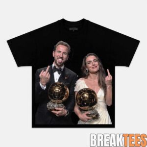 Ballon d’Or Alexia Putellas and Fellow Winner Holding Trophies and Middle Finger Shirt