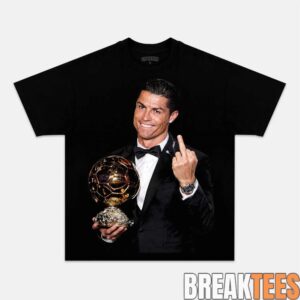 Ballon d’Or Cristiano Ronaldo Holding the Trophy and Middle Finger Shirt