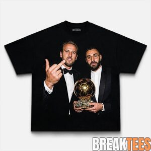 Ballon d’Or Harry Kane and Karim Benzema Holding the Trophy and Middle Finger Shirt