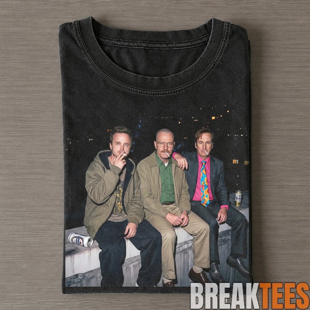 Breaking Bad x Better Call Saul Walter, Jesse and Saul Smoking and Middle Finger T-Shirt Breaking Bad x Better Call Saul Walter, Jesse and Saul Smoking and Middle Finger T-Shirt