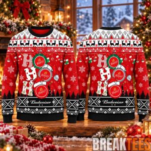 Budweiser Ho Ho Ho Snowy Funny Christmas Ugly Sweater