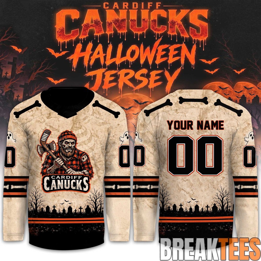 Cardiff Canucks 2026 Happy Halloween Night Personalized Hockey Jersey Cardiff Canucks 2026 Happy Halloween Night Personalized Hockey Jersey