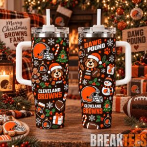 Cleveland Browns Special Tumbler 40oz with Handle Christmas For Fan