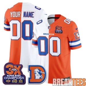 Denver Broncos Throwback Split Custom Football Jersey 1