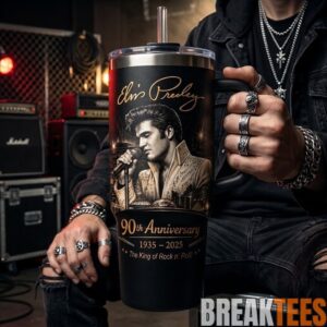 Elvis Presley 90th Anniversary 40oz Tumbler with Handle & Straw - 1935-2025 King of Rock and Roll 1