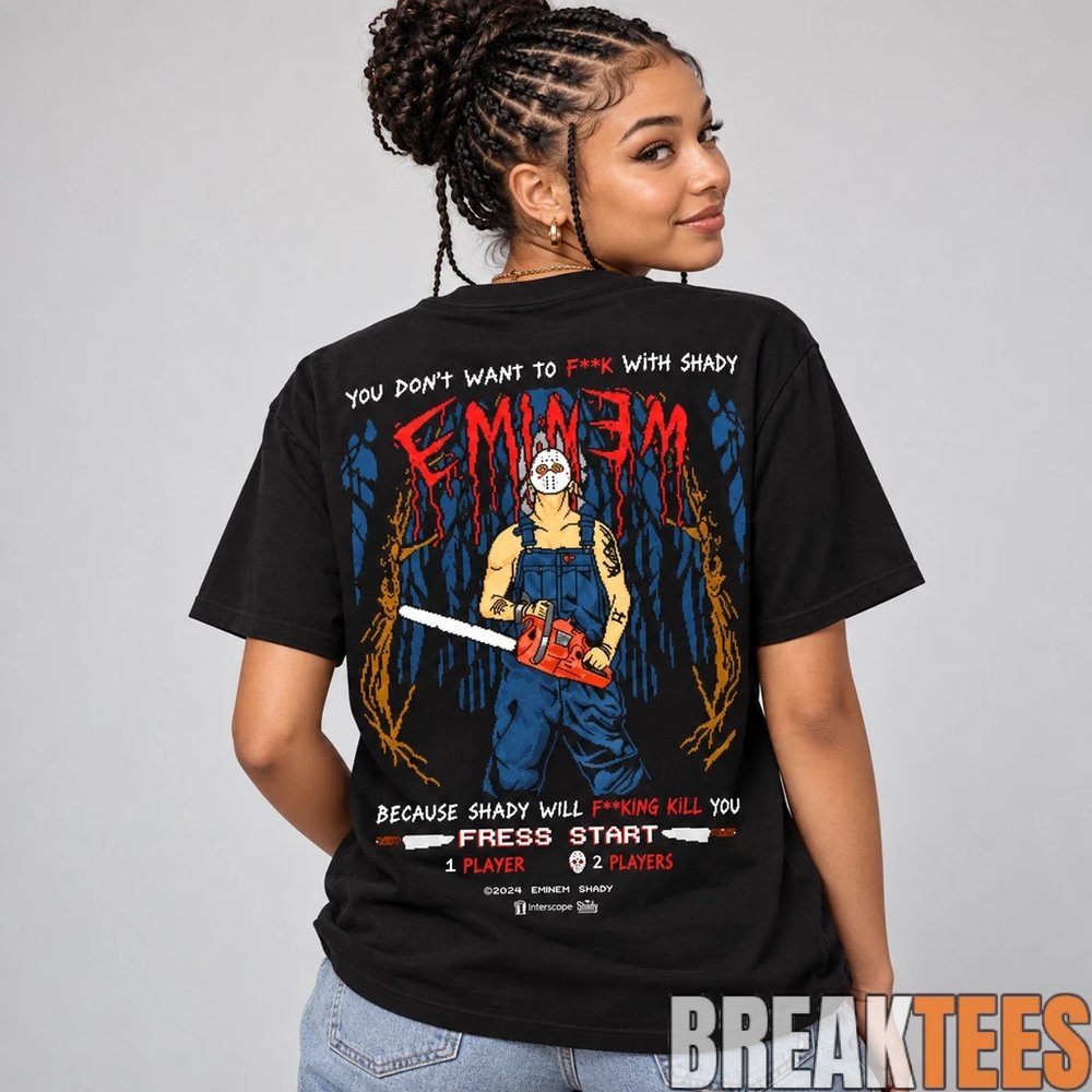 Eminem Slim Shady Chainsaw Jason Mask Halloween Graphic Shirt Eminem Slim Shady Chainsaw Jason Mask Halloween Graphic Shirt