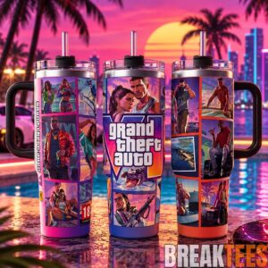GTA 6 Vice City Inspired 40oz Tumbler with Handle 1