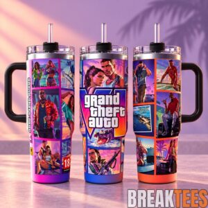 GTA 6 Vice City Inspired 40oz Tumbler with Handle 3