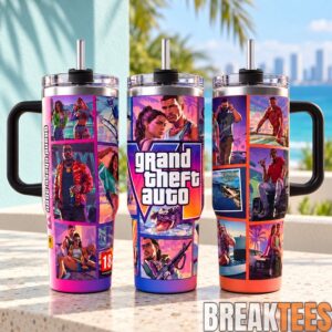 GTA 6 Vice City Inspired 40oz Tumbler with Handle 4
