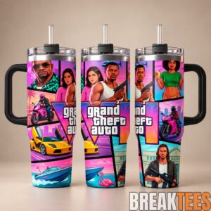 GTA 6 Vice City Inspired 40oz Tumbler with Handle - Grand Theft Auto VI Gaming 2