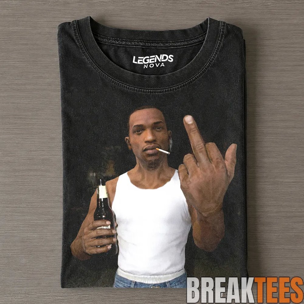 GTA San Andreas Carl Johnson Action Drunk & Smoke Tee GTA San Andreas Carl Johnson Action Drunk & Smoke Tee