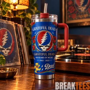 Grateful Dead 60th Anniversary 40oz Tumbler with Handle & Straw - Steal Your Face Skull Stainless Steel Cup, Deadhead Music Fan Gift 1