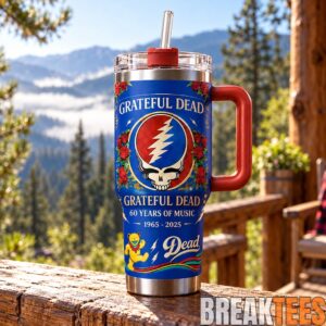Grateful Dead 60th Anniversary 40oz Tumbler with Handle & Straw - Steal Your Face Skull Stainless Steel Cup, Deadhead Music Fan Gift 2