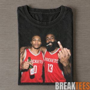 Houston Rockets Russell Westbrook and James Harden Smoking and Middle Finger T-Shirt