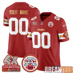 Kansas City Chiefs 4X Champs Gold Edition Custom Football Jersey