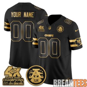 Kansas City Chiefs 4X Champs Gold Edition Custom Football Jersey 3