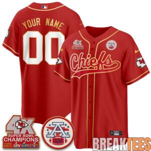 Kansas City Chiefs 4X Champs Gold Trim Edition Custom Baseball Jersey