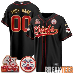 Kansas City Chiefs 4X Champs Gold Trim Edition Custom Baseball Jersey 2