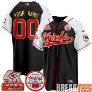 Kansas City Chiefs 4X Champs Gold Trim Edition Custom Baseball Jersey 3