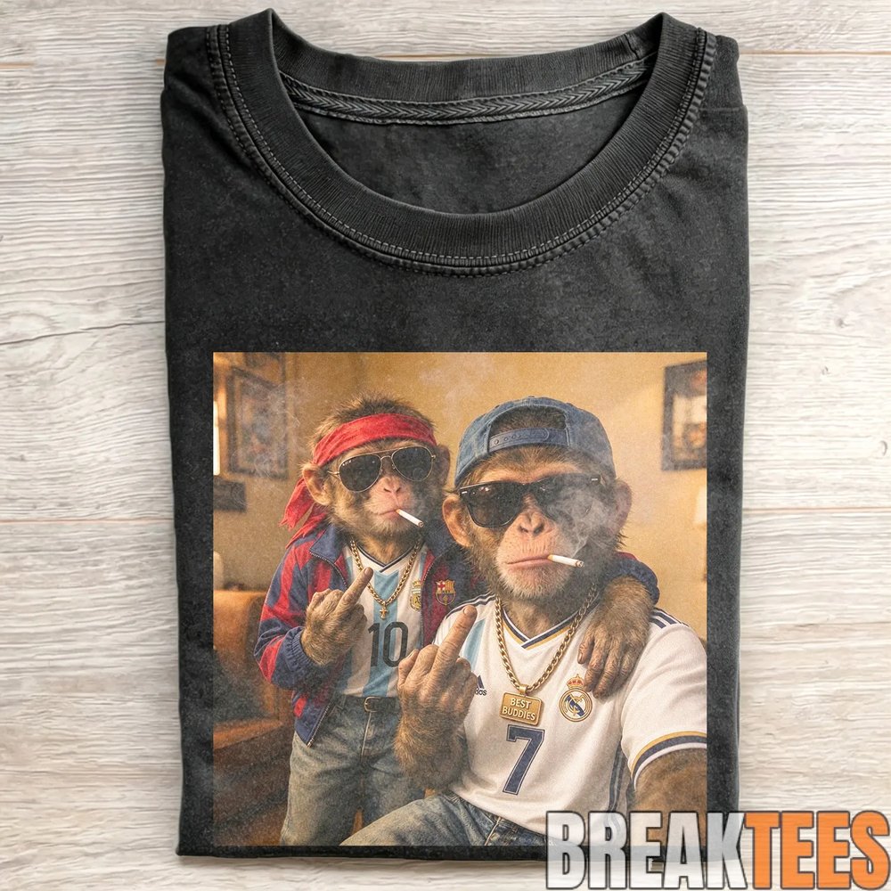 Messi x Ronaldo Monkey Duo Funny Soccer Meme T-Shirt Messi x Ronaldo Monkey Duo Funny Soccer Meme T-Shirt