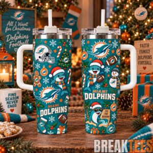 Miami Dolphins Special Tumbler 40oz with Handle Christmas For Fan