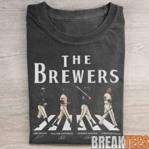 Milwaukee Brewers Jake Bauers, William Contreras, Jackson Chourio and Christian Yelich Abbey Road Walk T-Shirt