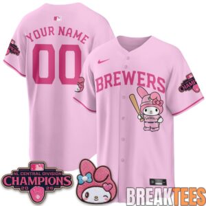 Milwaukee Brewers NL Central Champs x Pink Sanrio Friend Custom Baseball Jersey 3