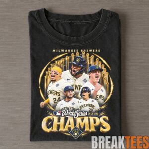 Milwaukee Brewers Players Celebrating 2026 World Series Champs Gold Collage T-Shirt
