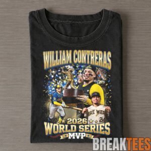 Milwaukee Brewers William Contreras Celebrating With a Trophy 2026 World Series MVP Collage T-Shirt