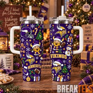 Minnesota Vikings Special Tumbler 40oz with Handle Christmas For Fan