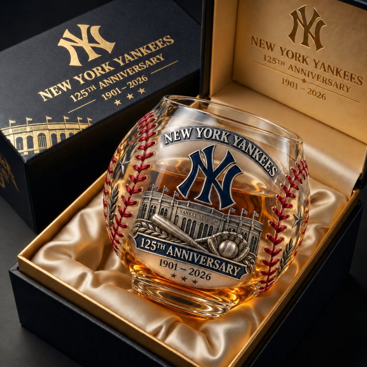 NY Yankees The Bronx Bombers 125th Anniversary Commemorative Glass NY Yankees The Bronx Bombers 125th Anniversary Commemorative Glass