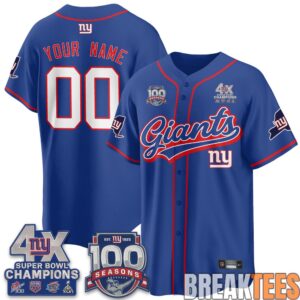 New York Giants 4X Champs & 100 Anniversary Custom Baseball Jersey