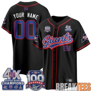 New York Giants 4X Champs & 100 Anniversary Custom Baseball Jersey 1