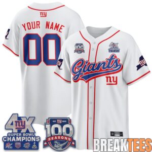 New York Giants 4X Champs & 100 Anniversary Custom Baseball Jersey 2